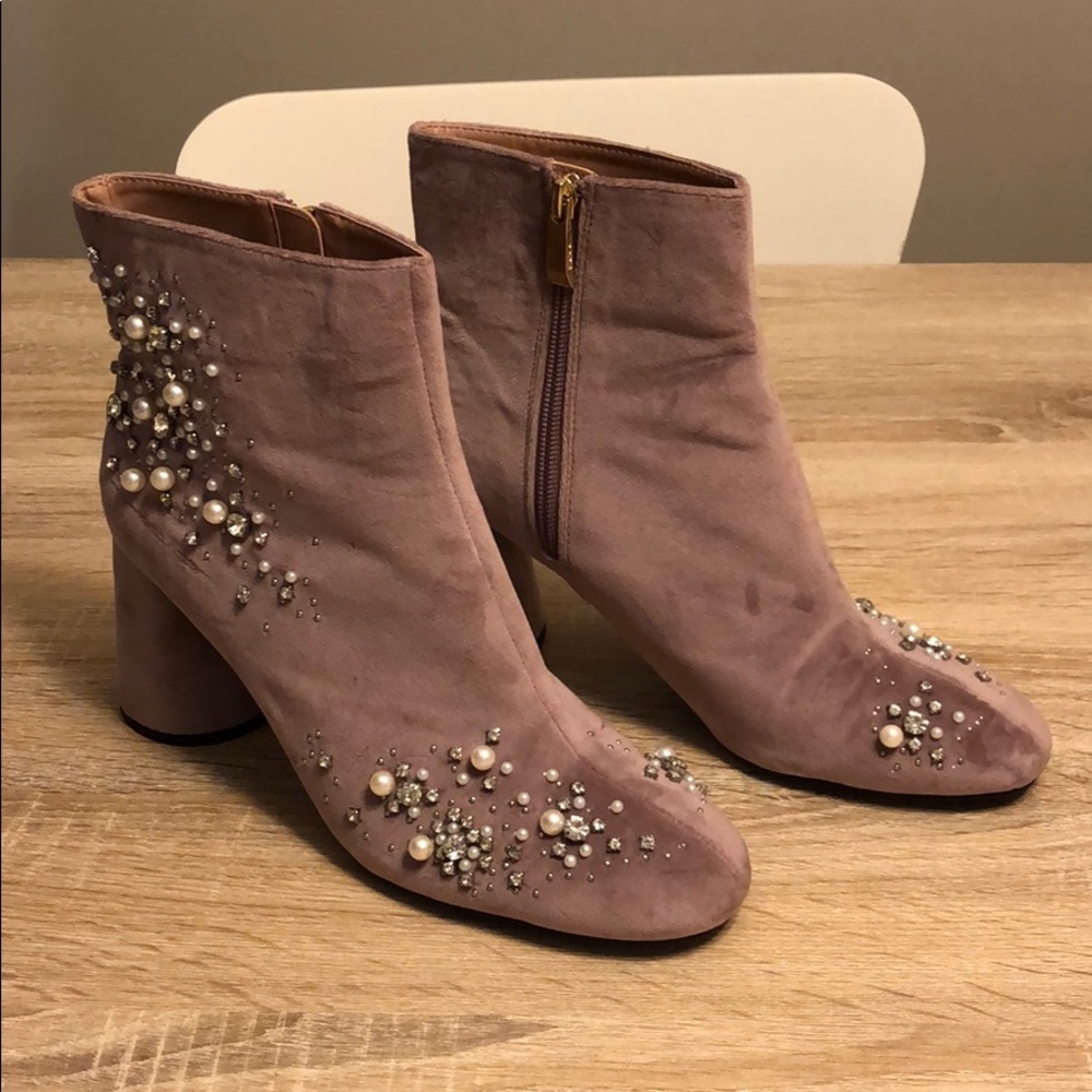 ZARA Jeweled Suede Ankle Boots